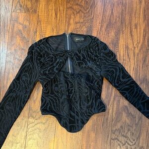 White Fox Boutique Black Patterned Bodysuit